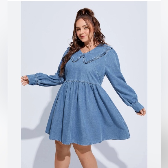 Nasty Gal Dresses & Skirts - Nasty Gal Denim Peter Pan Collar Denim Dress Size 10 Cottagecore